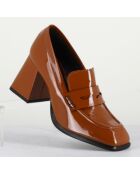 Mocassins en Cuir verni Cathy cognac - Talon 7 cm