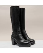 Bottes en Cuir Dahlia noires - Talon 6 cm