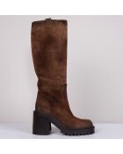 Bottes en Velours de Cuir camel - Talon 8 cm