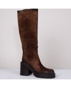 Bottes en Velours de Cuir camel - Talon 8 cm