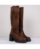 Bottes en Velours de Cuir camel - Talon 8 cm