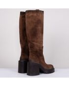 Bottes en Velours de Cuir camel - Talon 8 cm