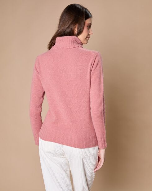 Pull 100% Cachemire 4 fils Audrey col roulé vieux rose