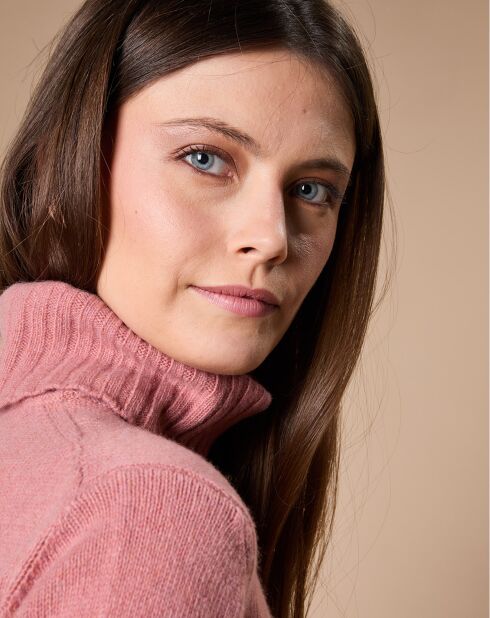 Pull 100% Cachemire 4 fils Audrey col roulé vieux rose