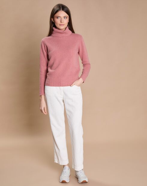 Pull 100% Cachemire 4 fils Audrey col roulé vieux rose