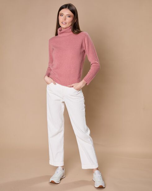 Pull 100% Cachemire 4 fils Audrey col roulé vieux rose
