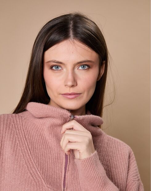 Pull en Laine & Cachemire mélangés Maia 1/2 zip vieux rose