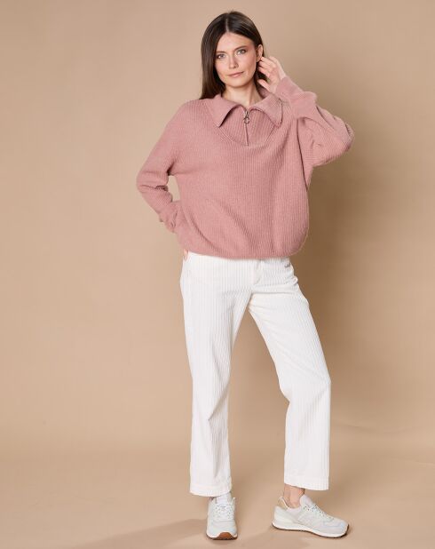 Pull en Laine & Cachemire mélangés Maia 1/2 zip vieux rose