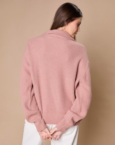 Pull en Laine & Cachemire mélangés Maia 1/2 zip vieux rose