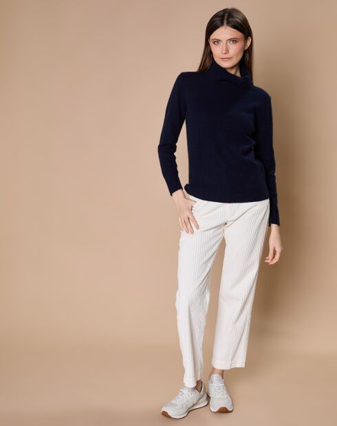 Pull 100% Cachemire 4 fils Audrey col roulé bleu marine