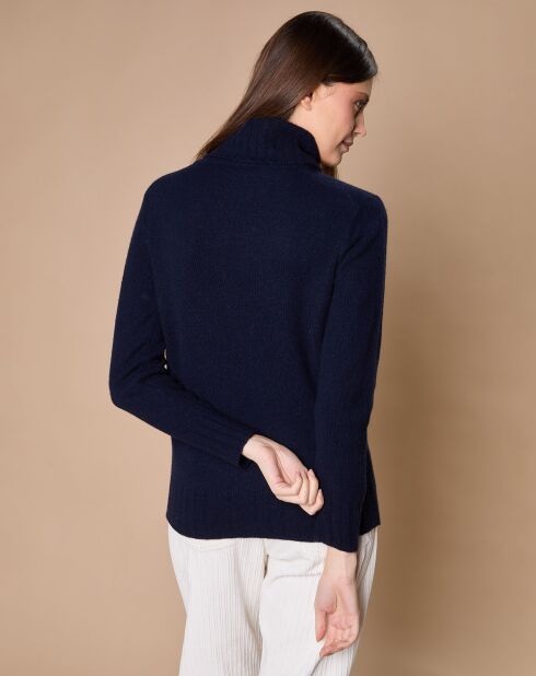 Pull 100% Cachemire 4 fils Audrey col roulé bleu marine