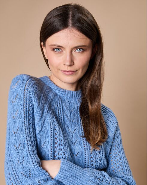 Pull en Mohair & Laine mélangés Paola col rond bleu