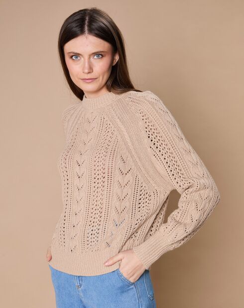 Pull en Mohair & Laine mélangés Paola col rond beige chiné