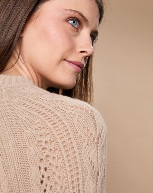 Pull en Mohair & Laine mélangés Paola col rond beige chiné