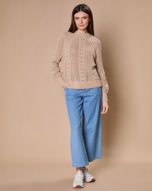 Pull en Mohair & Laine mélangés Paola col rond beige chiné