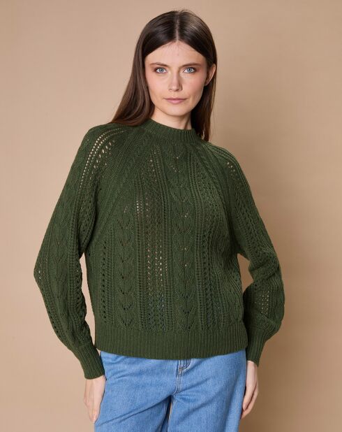 Pull en Mohair & Laine mélangés Paola col rond kaki