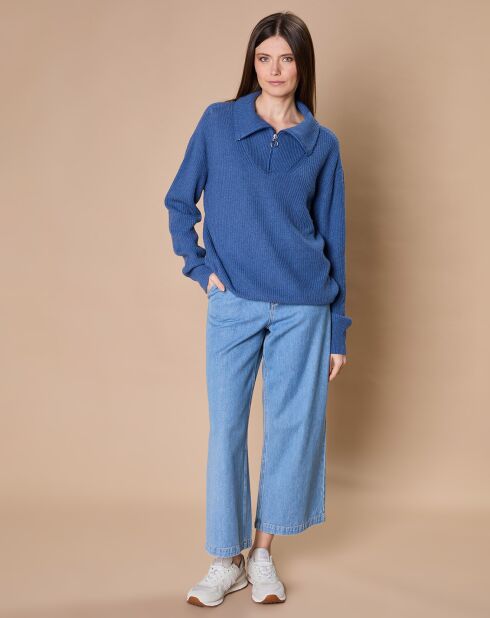 Pull en Laine & Cachemire mélangés Maia 1/2 zip bleu chiné