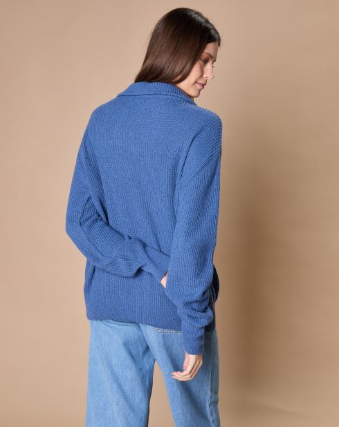 Pull en Laine & Cachemire mélangés Maia 1/2 zip bleu chiné