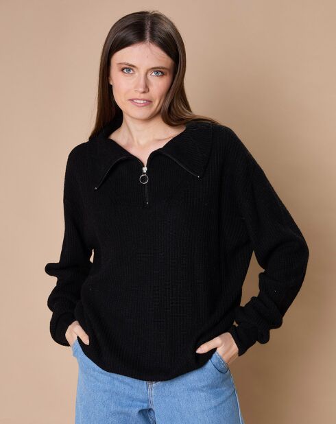 Pull en Laine & Cachemire mélangés Maia 1/2 zip noir