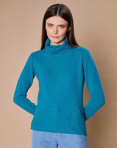 Pull 100% Cachemire 4 fils Audrey col roulé vert canard