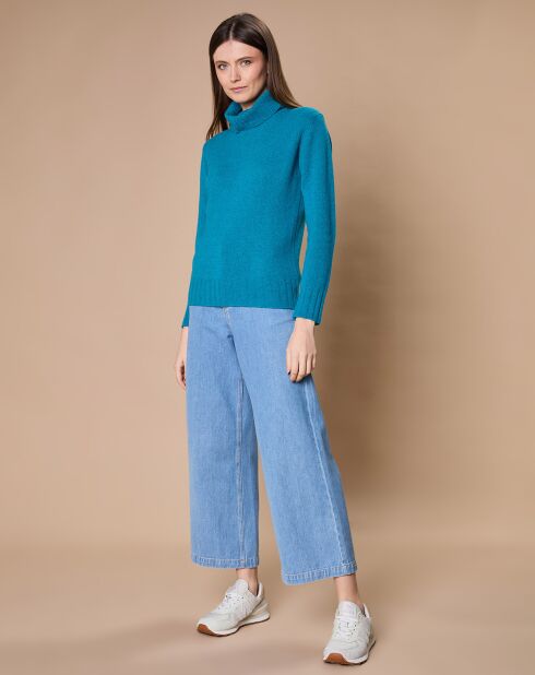 Pull 100% Cachemire 4 fils Audrey col roulé vert canard