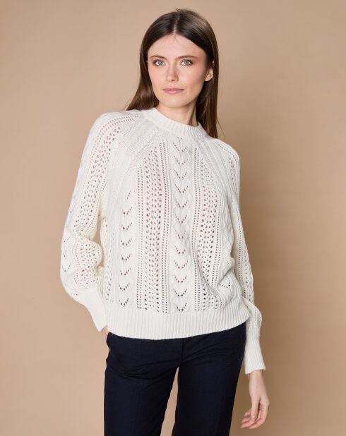 Pull en Mohair & Laine mélangés Paola col rond écru