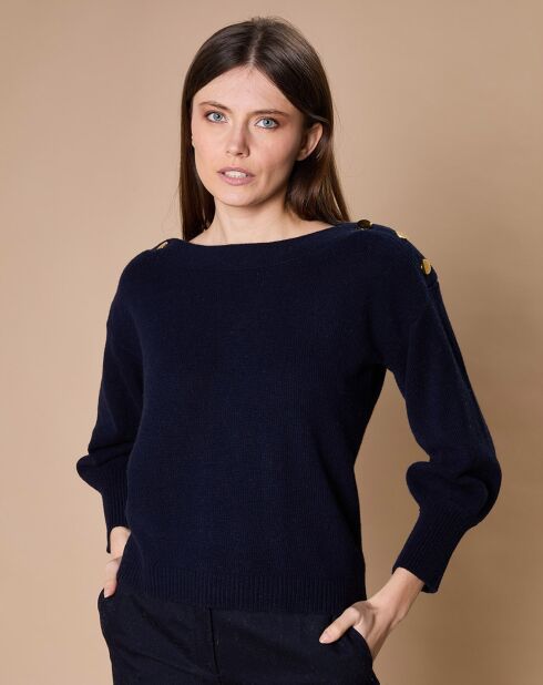 Pull 100% Cachemire 4 fils Jane col bateau bleu marine