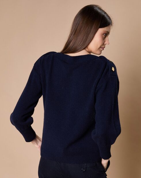 Pull 100% Cachemire 4 fils Jane col bateau bleu marine