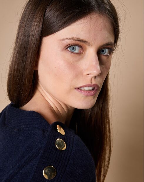 Pull 100% Cachemire 4 fils Jane col bateau bleu marine