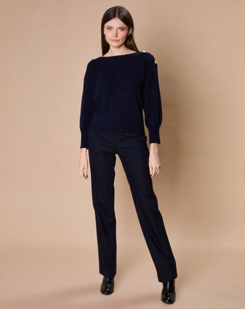 Pull 100% Cachemire 4 fils Jane col bateau bleu marine