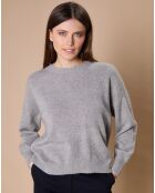 Pull 100% Cachemire 4 fils Ophélie col rond gris chiné foncé