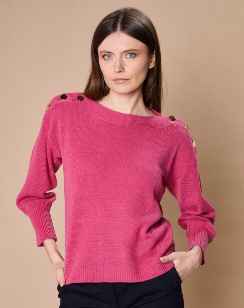Pull 100% Cachemire 4 fils Jane col bateau fuchsia