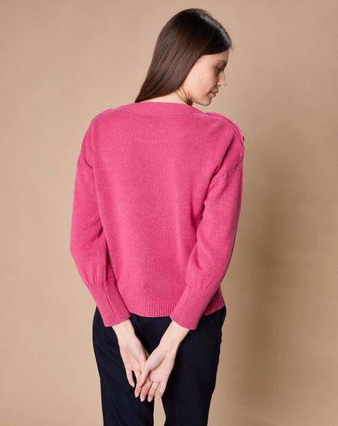 Pull 100% Cachemire 4 fils Jane col bateau fuchsia