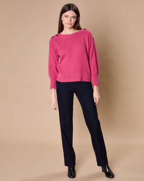 Pull 100% Cachemire 4 fils Jane col bateau fuchsia