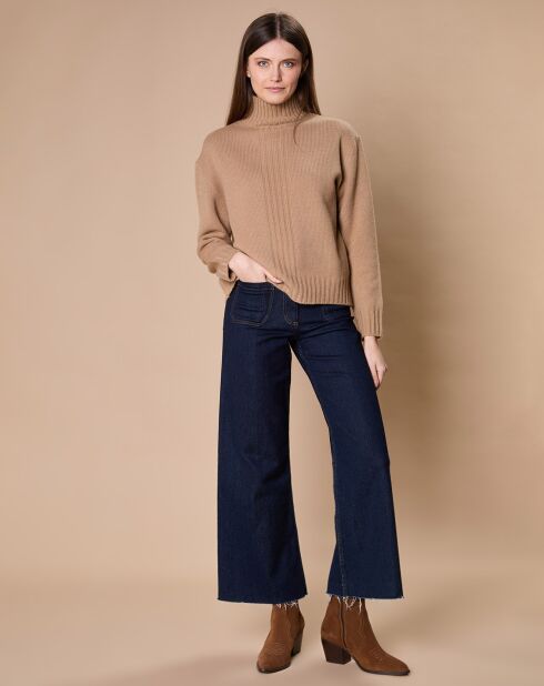 Pull en Laine & Cachemire Ambre col montant 4 côtes camel