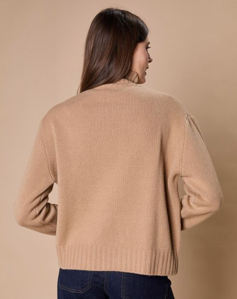 Pull en Laine & Cachemire Ambre col montant 4 côtes camel
