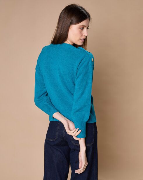 Pull 100% Cachemire 4 fils Jane col bateau bleu paon