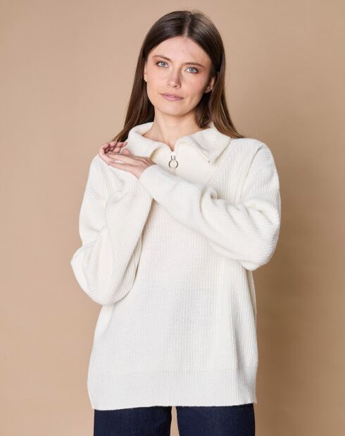 Pull en Laine & Cachemire mélangés Maia 1/2 zip écru