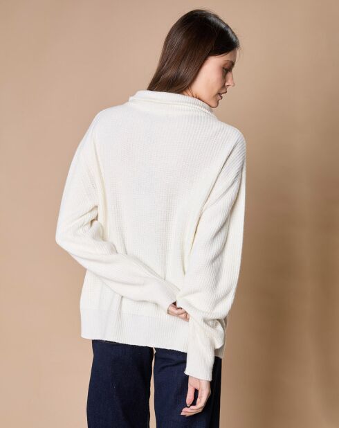 Pull en Laine & Cachemire mélangés Maia 1/2 zip écru