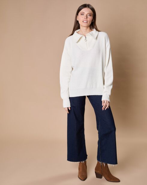Pull en Laine & Cachemire mélangés Maia 1/2 zip écru