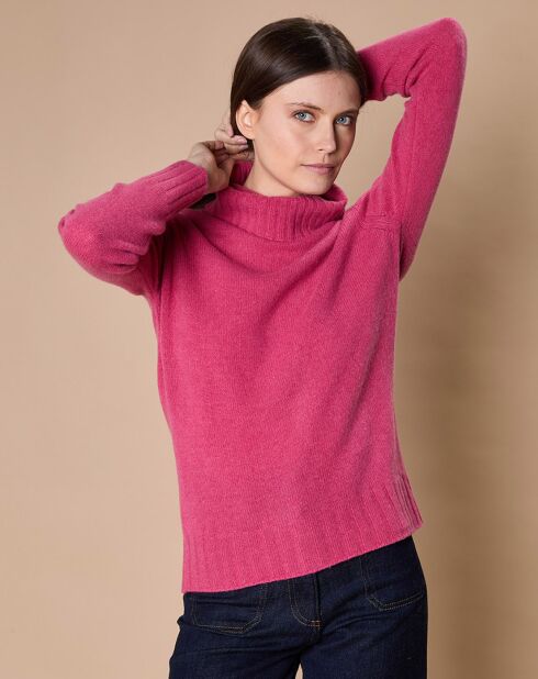 Pull 100% Cachemire 4 fils Audrey col roulé fuchsia
