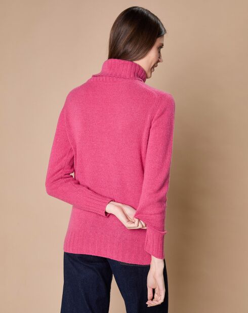 Pull 100% Cachemire 4 fils Audrey col roulé fuchsia