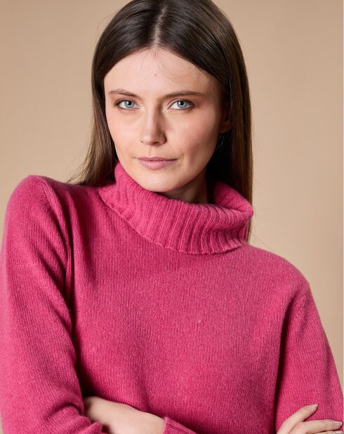 Pull 100% Cachemire 4 fils Audrey col roulé fuchsia