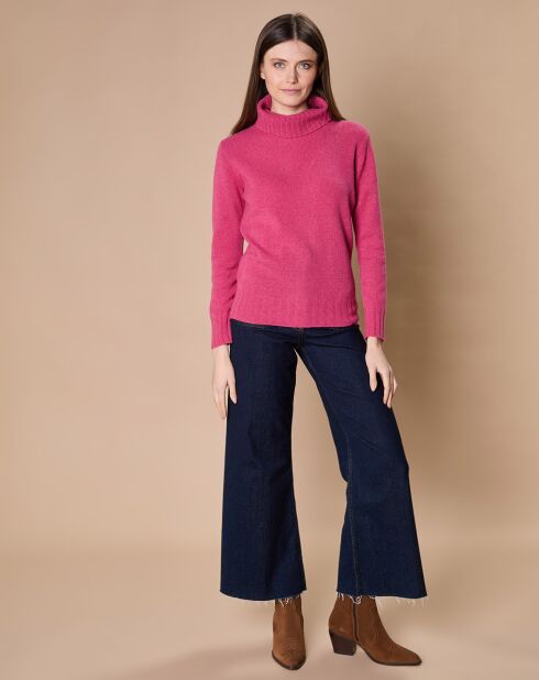 Pull 100% Cachemire 4 fils Audrey col roulé fuchsia
