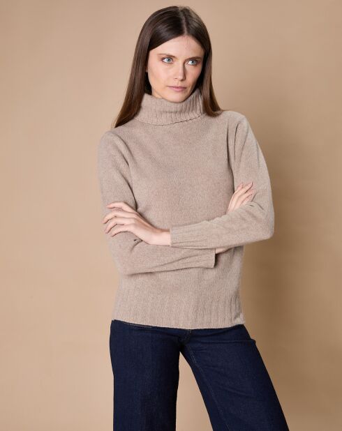 Pull 100% Cachemire 4 fils Audrey col roulé beige foncé