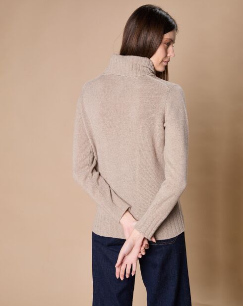 Pull 100% Cachemire 4 fils Audrey col roulé beige foncé