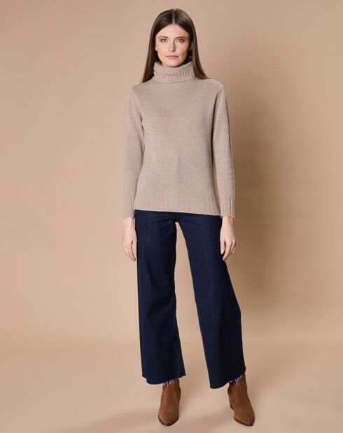 Pull 100% Cachemire 4 fils Audrey col roulé beige foncé
