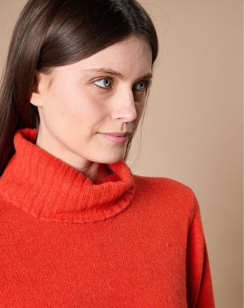 Pull 100% Cachemire 4 fils Audrey col roulé orange