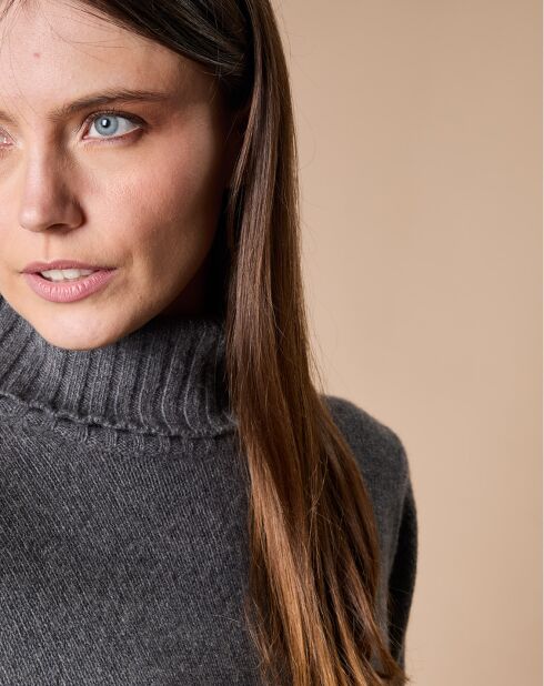 Pull 100% Cachemire 4 fils Audrey col roulé anthracite
