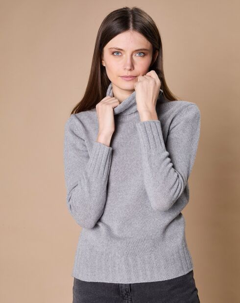 Pull 100% Cachemire 4 fils Audrey col roulé gris chiné